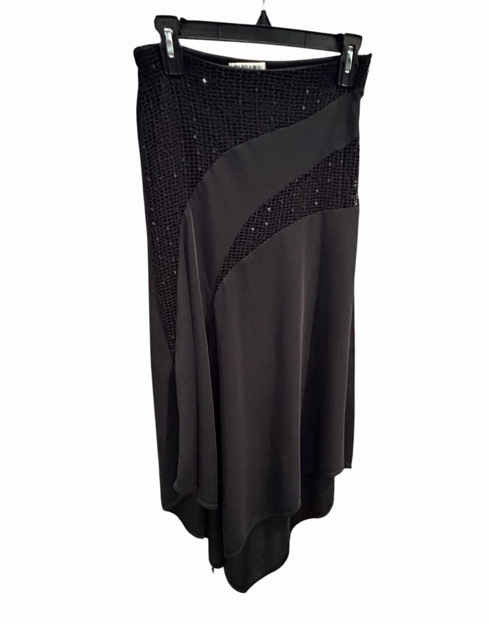 Bergamo Studio Black Asymmetrical Skirt W/ Sequin Mesh Panels Size Small Party